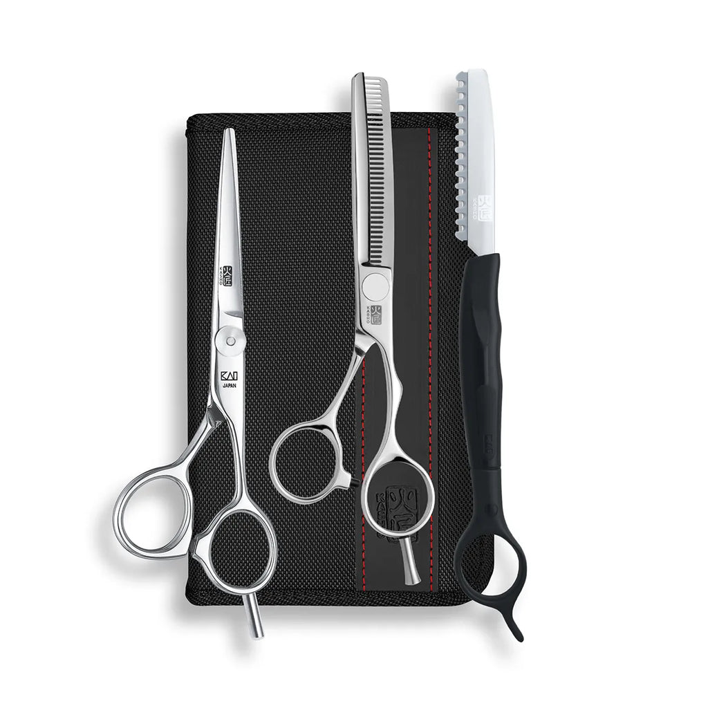 PRO KDM-55OSSET - комплект ножица 5.5", филажна ножица 6", бръснач, 1+1+1 бр