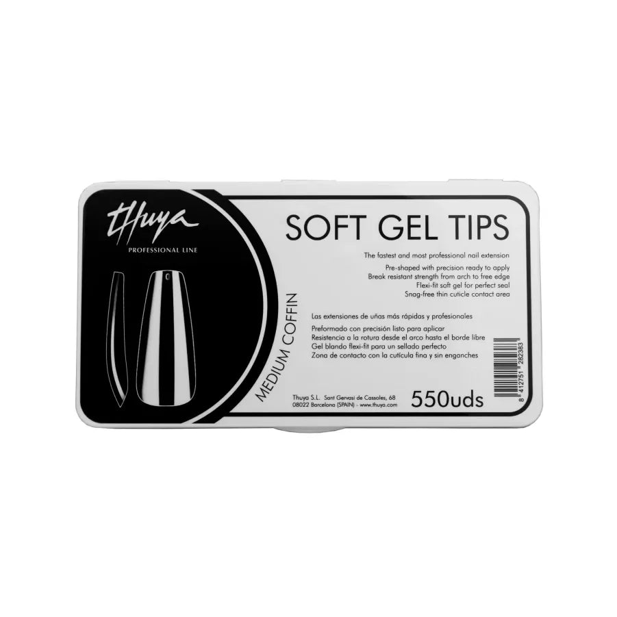 PRO THUYA ACC SOFT GEL TIPS MEDIUM COFFIN - удължители 550 бр, 550 бр