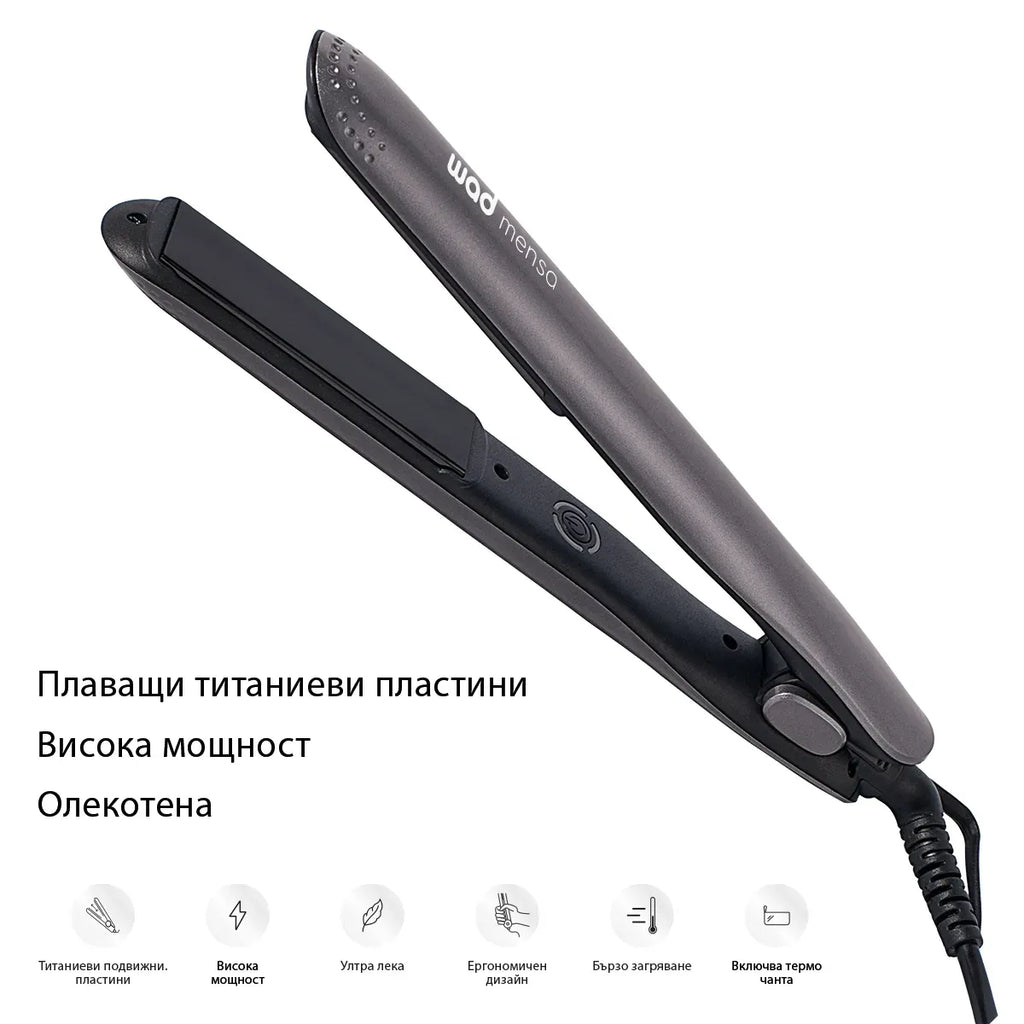 PRO MENSA Straightener Black - олекотена преса за коса, Black